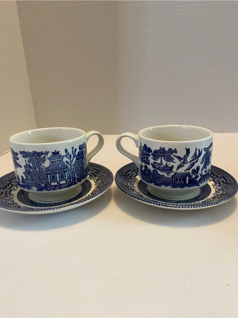 Churchill Blue Willow Pattern Table Plate Saucer & Cup Settings for Two